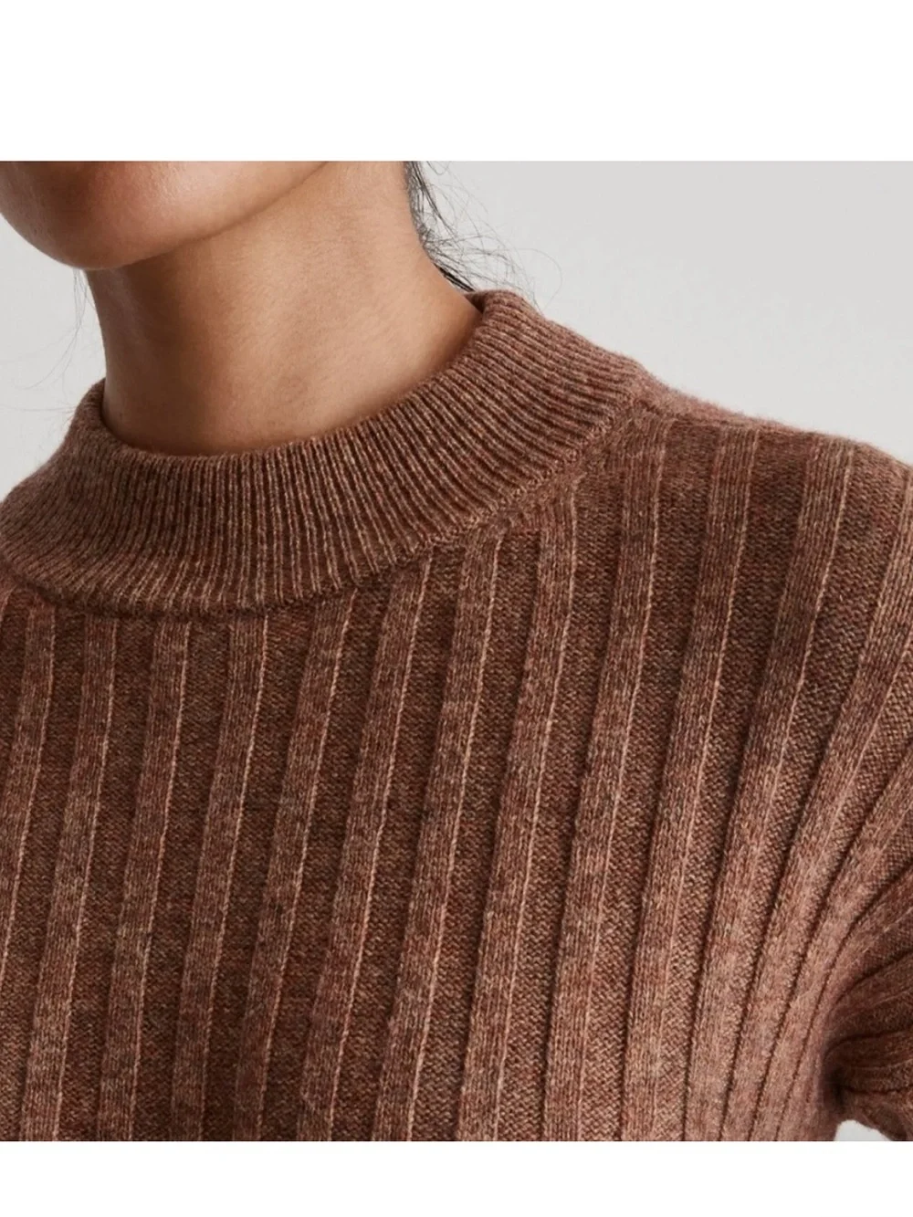 Madewell Levi Ribbed Mockneck Crop Pullover in brown | size XS